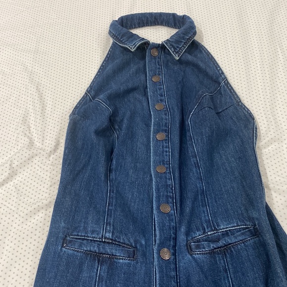 FREE PEOPLE Halter neck denim jumpsuit, US Size 4, worn once - Picture 1 of 8